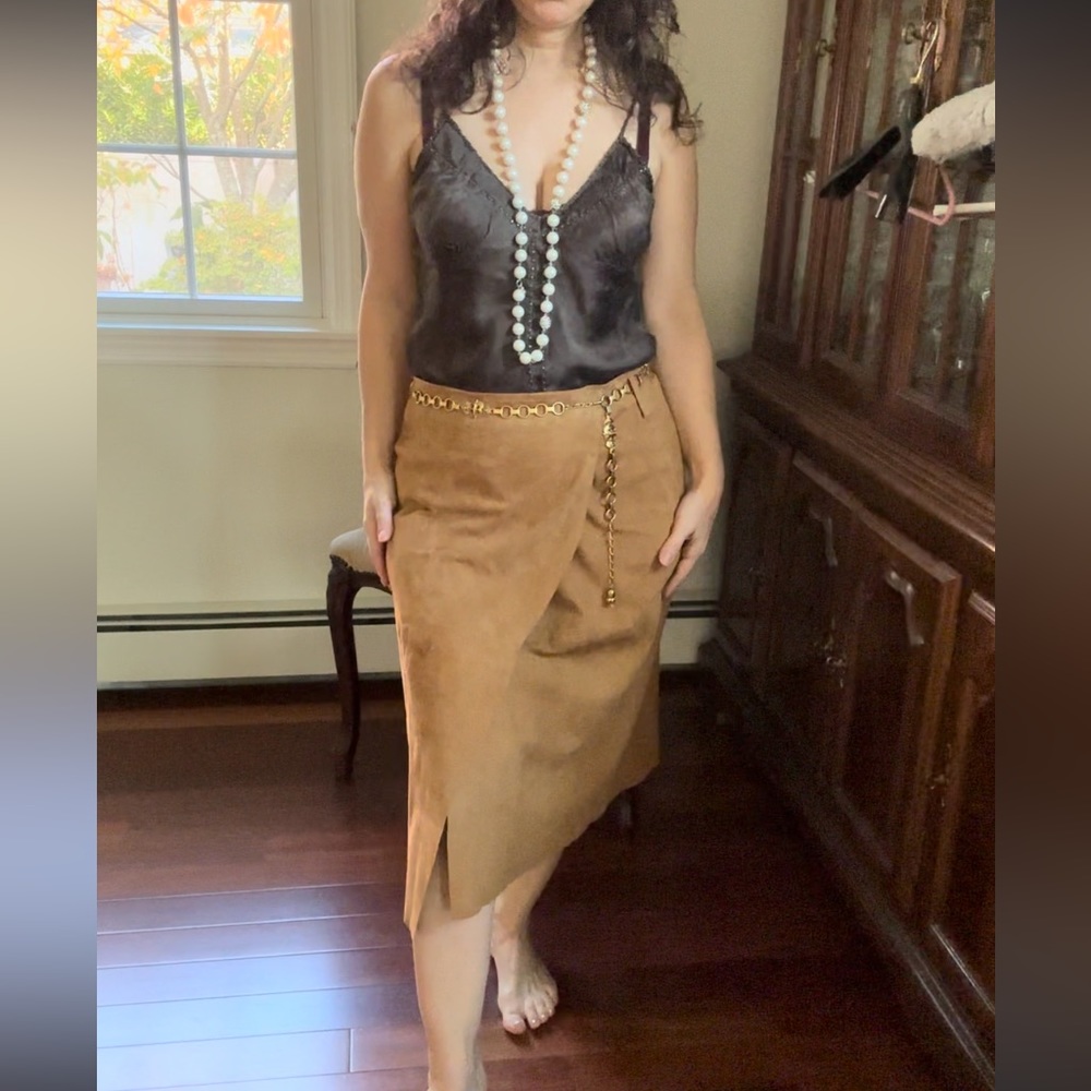 Liz Claiborne Lizwear suede camel/carmel color leather wrap skirt